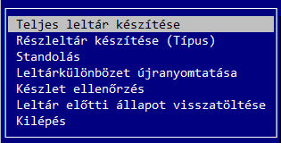 Leltár menü